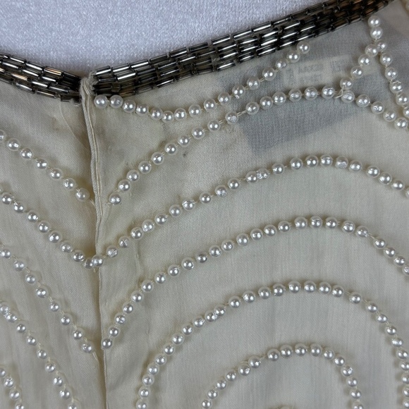 Laurence Kazar New York 100% Silk Vintage Angled Ivory Formal Beaded Midi Dress - Picture 16 of 16
